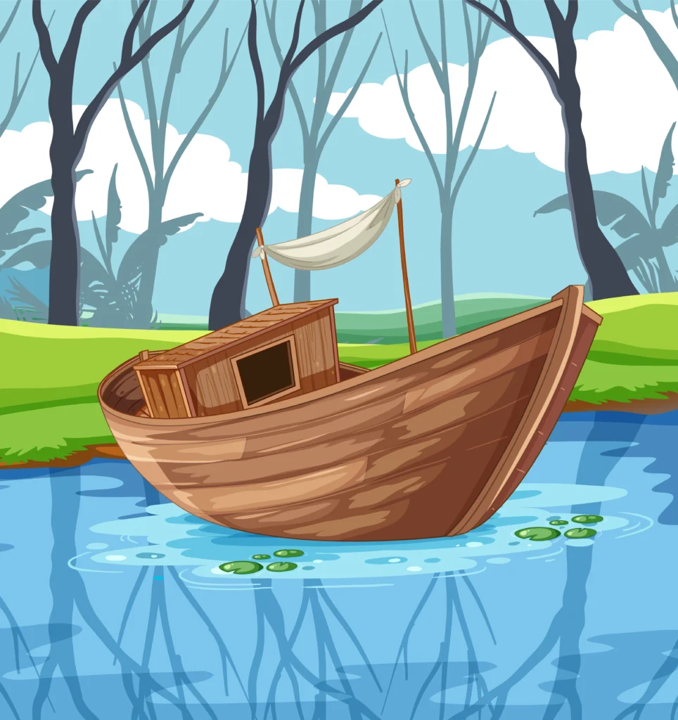 Wooden boat floating on water